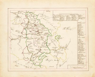 une vieille carte d'un pays avec une ligne verte au milieu