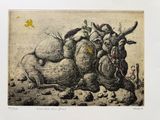 une image représentant un dessin d'un taureau avec plusieurs sacs sur le dos