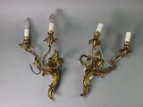pair of antique brass wall sconces with glass shades