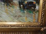 an image of a painting of a car driving down a street