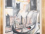 an oil painting of a gondola in a gold frame