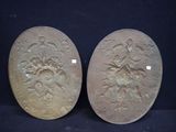 pair of antique chinese bronze medallions with birds and flowers