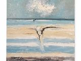 an oil painting of a person on a surfboard in the ocean