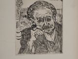 un dessin en noir et blanc représentant un homme moustachu