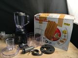a blender and a blender sitting on a table
