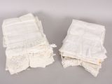 pair of antique white lace napkins with crochet trims