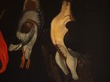 a painting of a man holding a bird in his hand