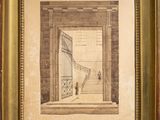 an image of a drawing of a man walking down a staircase