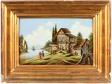 une image représentant un tableau où l'on voit un couple et un bateau sur un lac