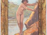 une image représentant un tableau d'une femme nue debout sur un rocher