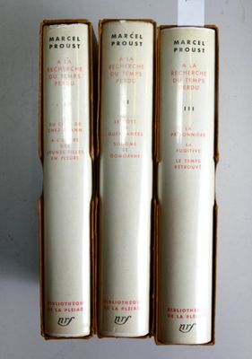 trois livres posés dans une boîte sur une table, les uns à côté des autres