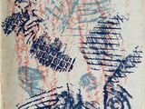an image of a blue and red drawing on a white paper