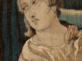 painting of a woman holding a cat in her lap