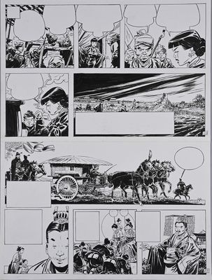 the pages of a comic strip with a drawing of a man riding a horse drawn carriage