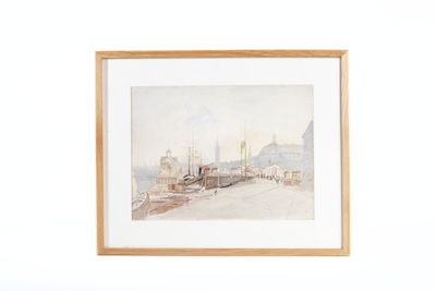 École du XXe siècle Vue des quais (Amsterdam ?) Aquarelle su…