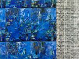 an image of a painting of blue water lillies on a blue background