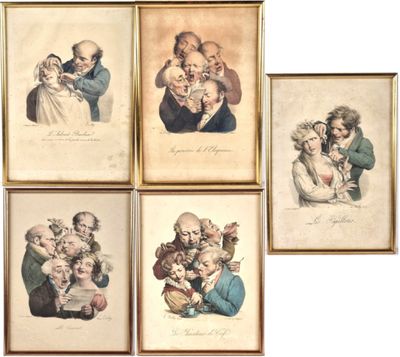 four framed prints of children holding babies in their arms, one of which is holding a baby