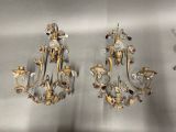 pair of antique brass wall sconces with crystal accents
