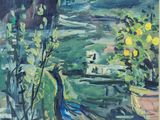une image représentant un tableau où l'on voit un paon dans un jardin