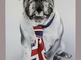 tableau représentant un carlin portant autour du cou une cravate aux couleurs du drapeau britannique