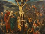 an image of a painting of jesus on the cross with other people