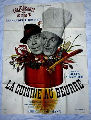 Affiche de cinéma française pour « La cuisine au beurre », représentant deux chefs dans une casserole