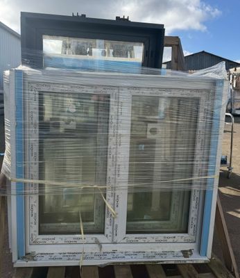 a large window that is sitting on a pallet