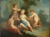 an image of a painting of a group of nudes in a wooded setting