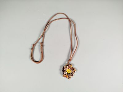 leather necklace with flower bead and leather cord