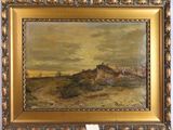 a painting of a landscape with a castle in the distance