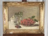 une photo d'un tableau représentant des cerises posées sur une table
