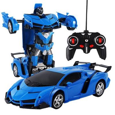the toy car is blue and has a remote control on it