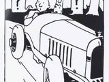 dessin humoristique représentant un homme au volant d'une voiture, avec un chien sur la banquette arrière