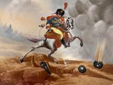 a plate with a painting of a man riding a horse