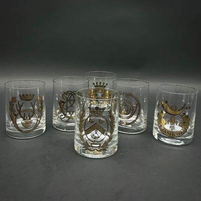Suite de 6 verres à whisky en verre à six décors de chasse d…