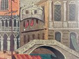 a picture of a painting of a bridge over a river