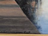 an oil painting of a boat in a body of water