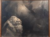 une image représentant un tableau où figurent un lion et un oiseau dans un ciel sombre