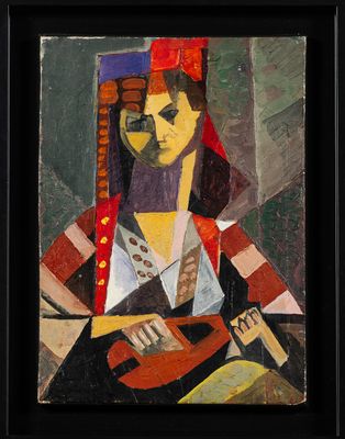 an image of a painting of a woman with a guitar