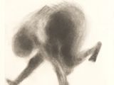an image of a black and white drawing of a person running