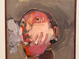 a painting of a man holding a cell phone to his ear