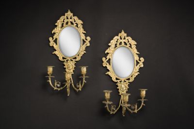 Paire de plaques de lumière en bronze et métal doré à décor … - Photo 1