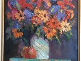 une peinture de fleurs dans un vase sur une table
