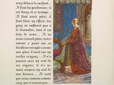 an old book with a picture of a woman in a red dress