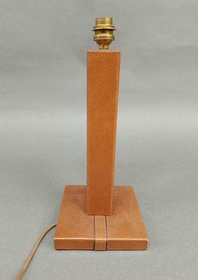 an image of a wooden table lamp with a metal base