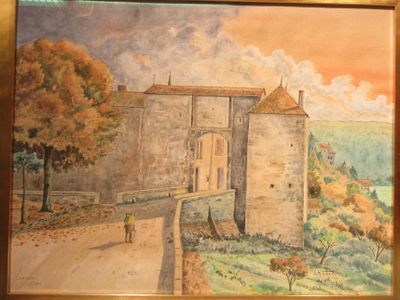 une photo d'un tableau représentant un château accroché au mur