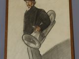 tableau représentant un homme tenant un skateboard dans sa main droite