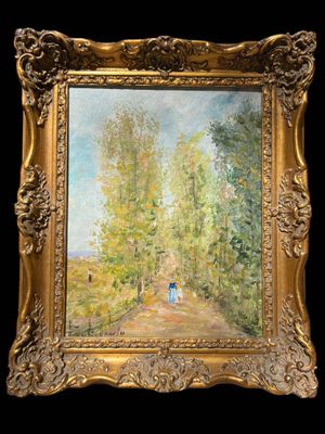 Martin JEWELL (XX) Chemin de sous-bois animé de trois person…