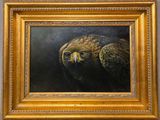 une peinture à l'huile représentant un aigle royal sur fond noir
