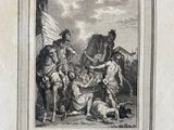 une vieille gravure représentant un homme à cheval et une femme à cheval